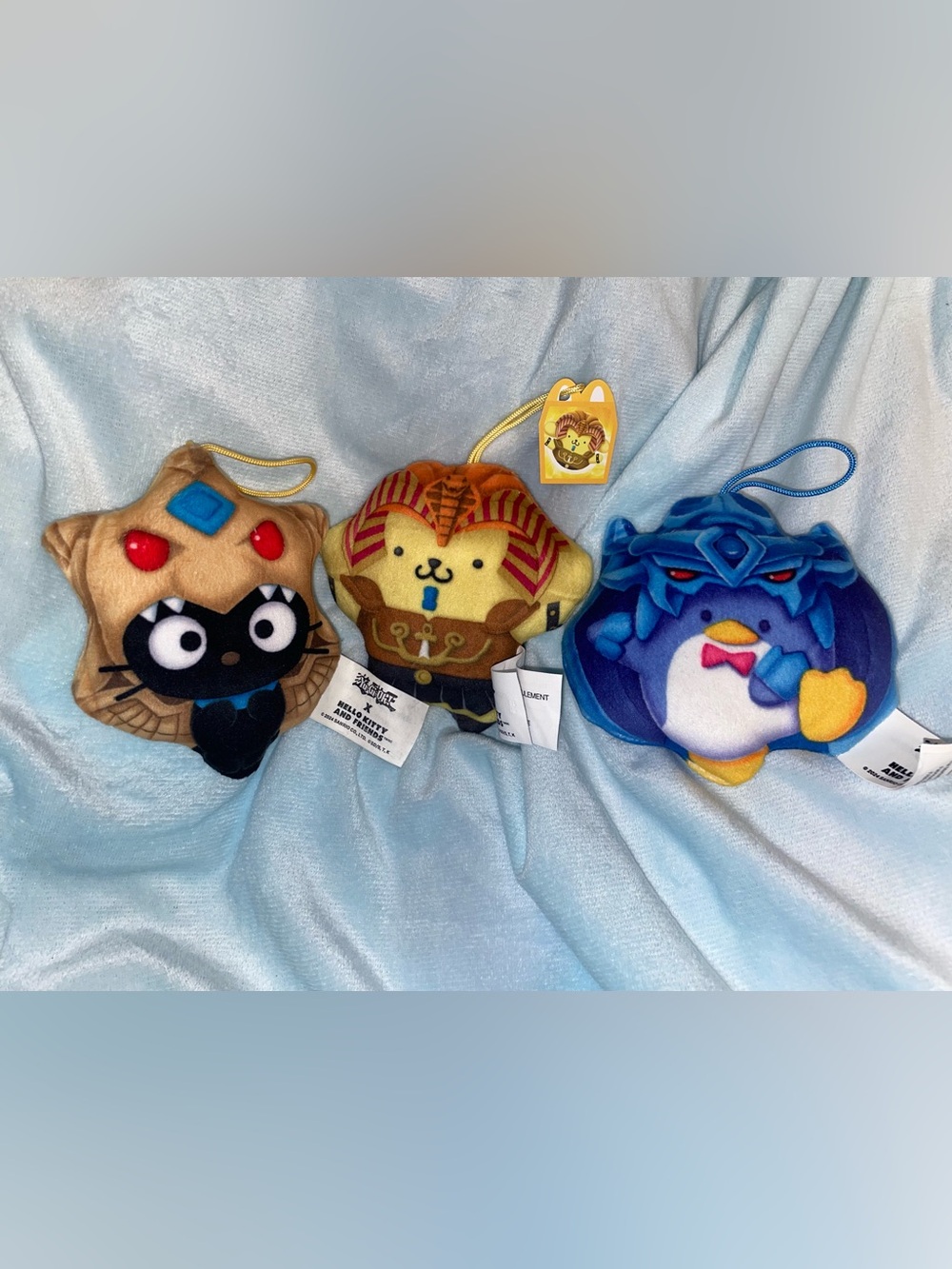 Bundle of 3 Hello Kitty and Friends x Yu Gi Oh Happy Meal Plush Keychain Toys